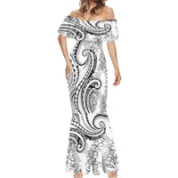 Polynesia Plumeria Lei Mermaid Dress White Curves Motif