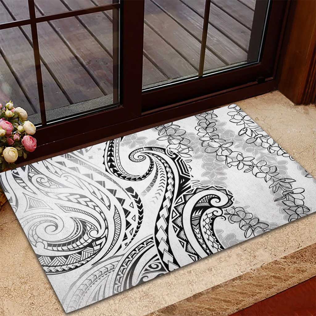 Polynesia Plumeria Lei Rubber Doormat White Curves Motif