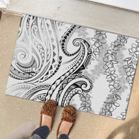 Polynesia Plumeria Lei Rubber Doormat White Curves Motif