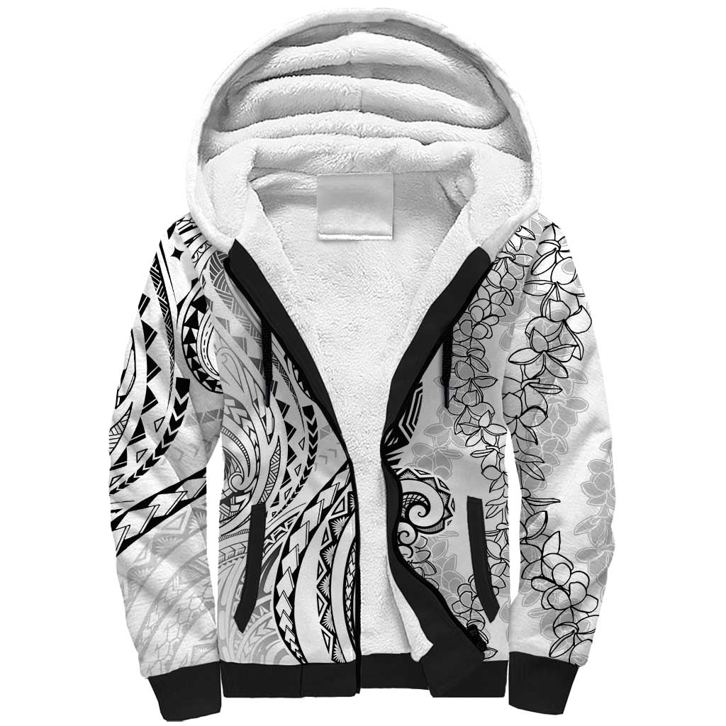 Polynesia Plumeria Lei Sherpa Hoodie White Curves Motif