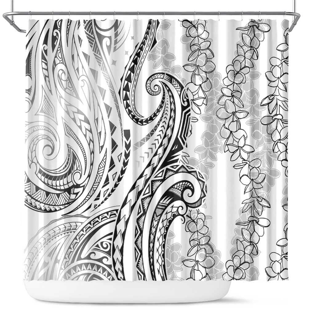 Polynesia Plumeria Lei Shower Curtain White Curves Motif