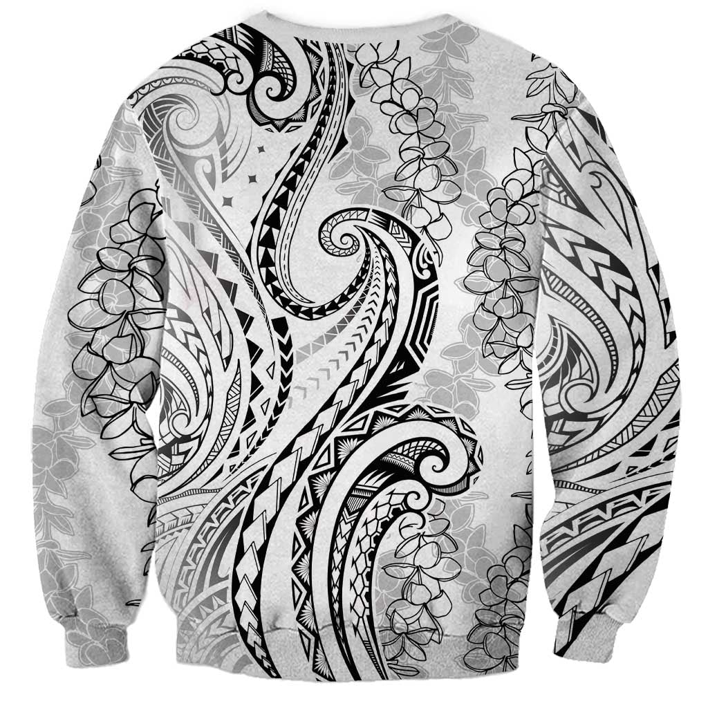 Polynesia Plumeria Lei Sweatshirt White Curves Motif LT7 - Polynesian Pride