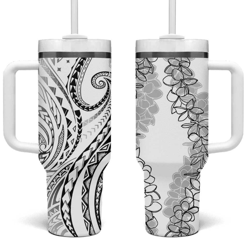 Polynesia Plumeria Lei Tumbler With Handle White Curves Motif LT7 One Size: 40 oz White - Polynesian Pride