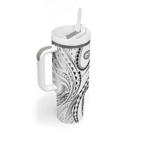 Polynesia Plumeria Lei Tumbler With Handle White Curves Motif LT7 - Polynesian Pride