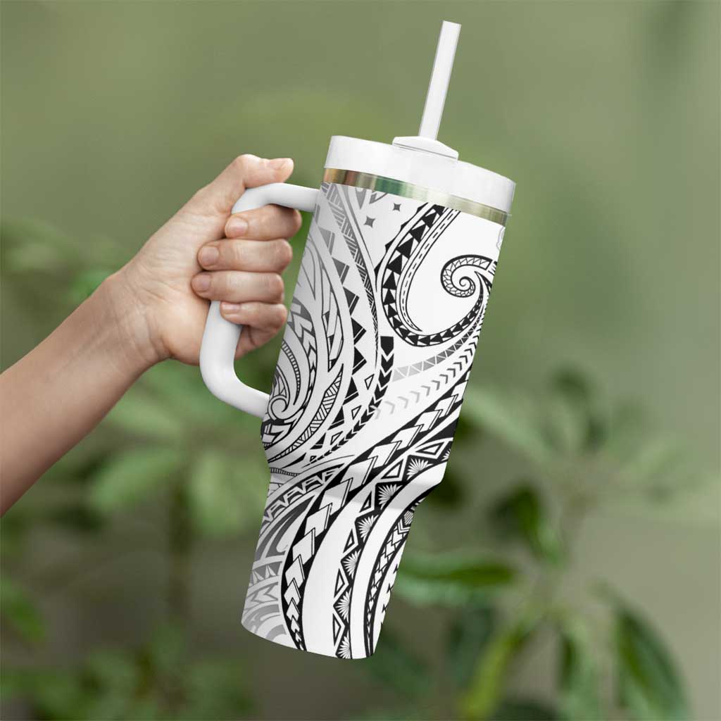 Polynesia Plumeria Lei Tumbler With Handle White Curves Motif LT7 - Polynesian Pride