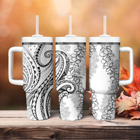 Polynesia Plumeria Lei Tumbler With Handle White Curves Motif LT7 - Polynesian Pride