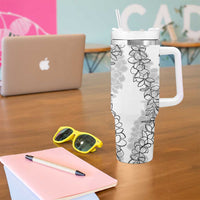 Polynesia Plumeria Lei Tumbler With Handle White Curves Motif LT7 - Polynesian Pride