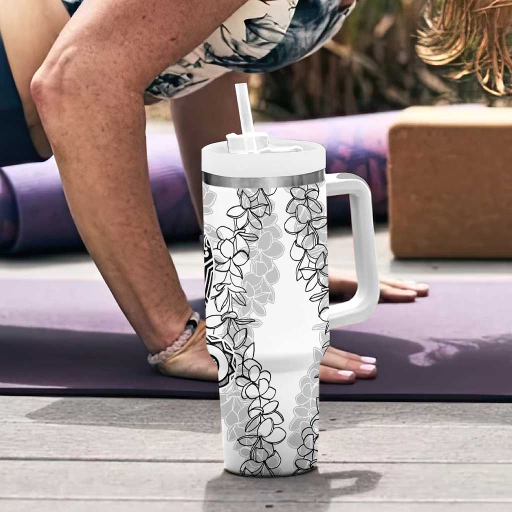 Polynesia Plumeria Lei Tumbler With Handle White Curves Motif LT7 - Polynesian Pride
