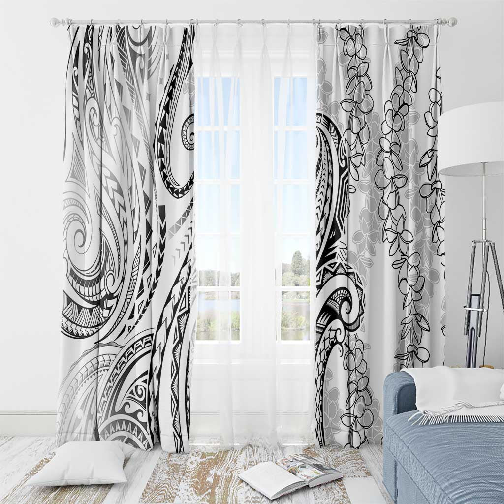 Polynesia Plumeria Lei Window Curtain White Curves Motif
