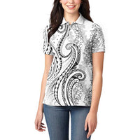 Polynesia Plumeria Lei Women Polo Shirt White Curves Motif