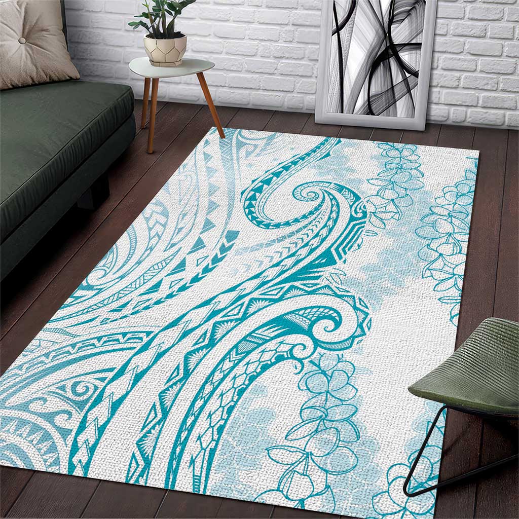 Polynesia Plumeria Lei Area Rug White Turquoise Curves Motif LT7 Turquoise - Polynesian Pride