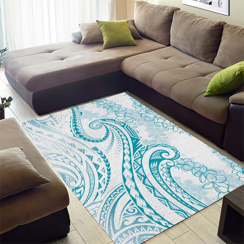 Polynesia Plumeria Lei Area Rug White Turquoise Curves Motif LT7 - Polynesian Pride