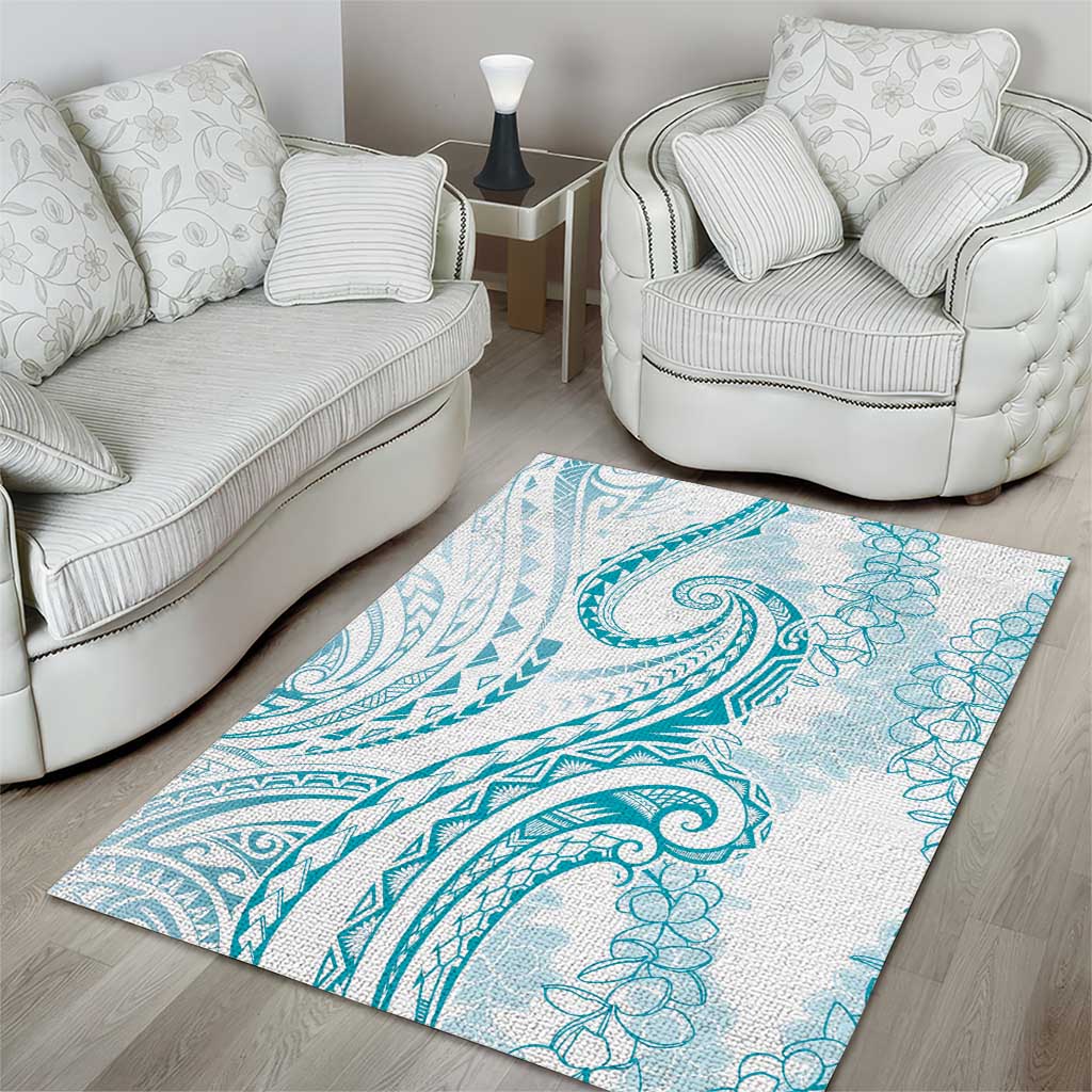 Polynesia Plumeria Lei Area Rug White Turquoise Curves Motif LT7 - Polynesian Pride