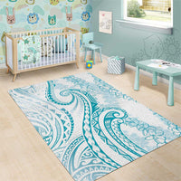 Polynesia Plumeria Lei Area Rug White Turquoise Curves Motif LT7 - Polynesian Pride