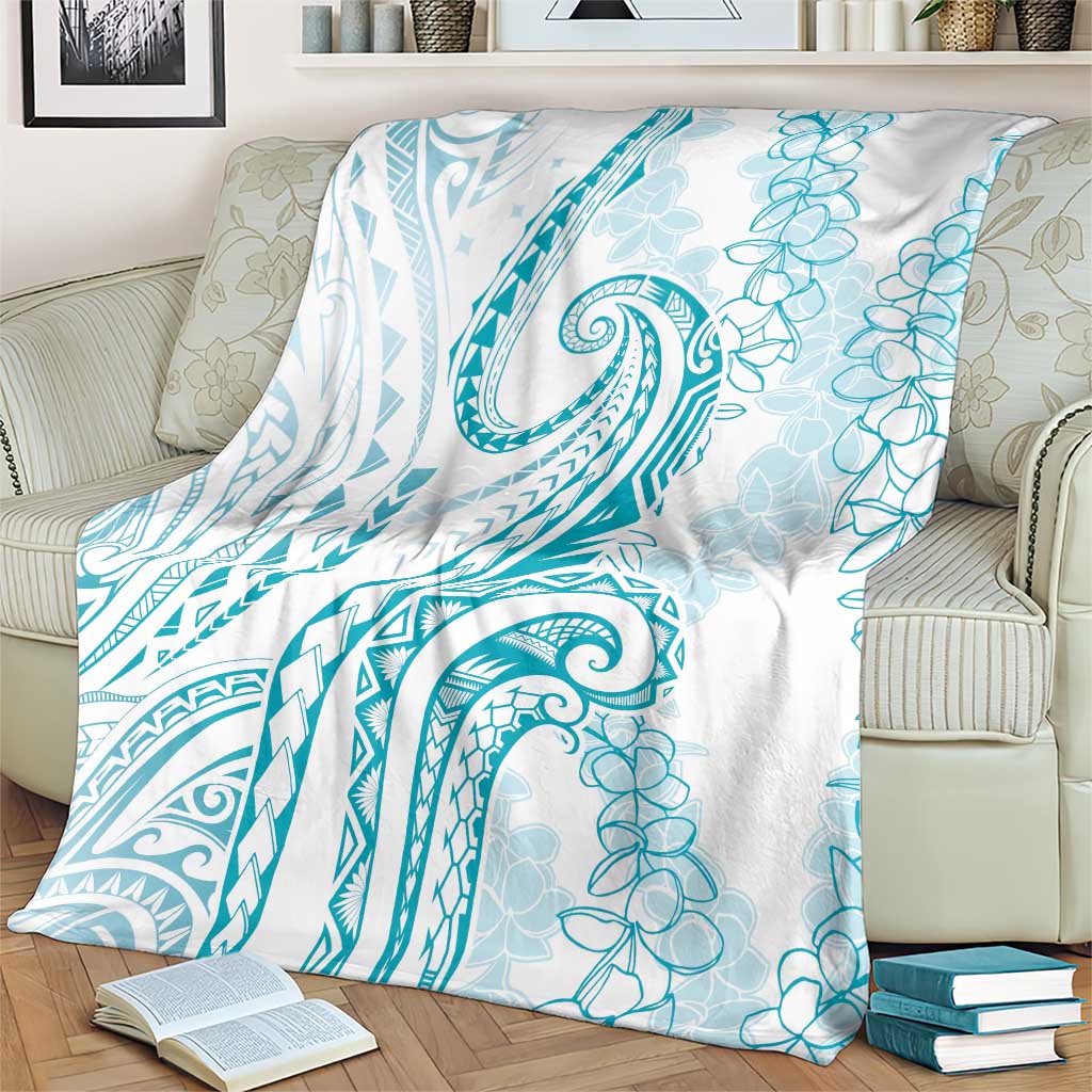 Polynesia Plumeria Lei Blanket White Turquoise Curves Motif LT7 - Polynesian Pride