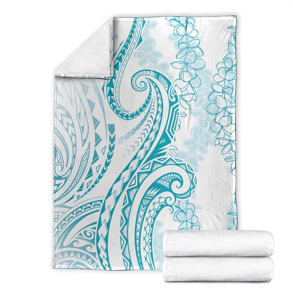 Polynesia Plumeria Lei Blanket White Turquoise Curves Motif LT7 - Polynesian Pride