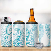 Polynesia Plumeria Lei 4 in 1 Can Cooler Tumbler White Turquoise Curves Motif LT7 - Polynesian Pride
