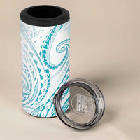 Polynesia Plumeria Lei 4 in 1 Can Cooler Tumbler White Turquoise Curves Motif LT7 - Polynesian Pride