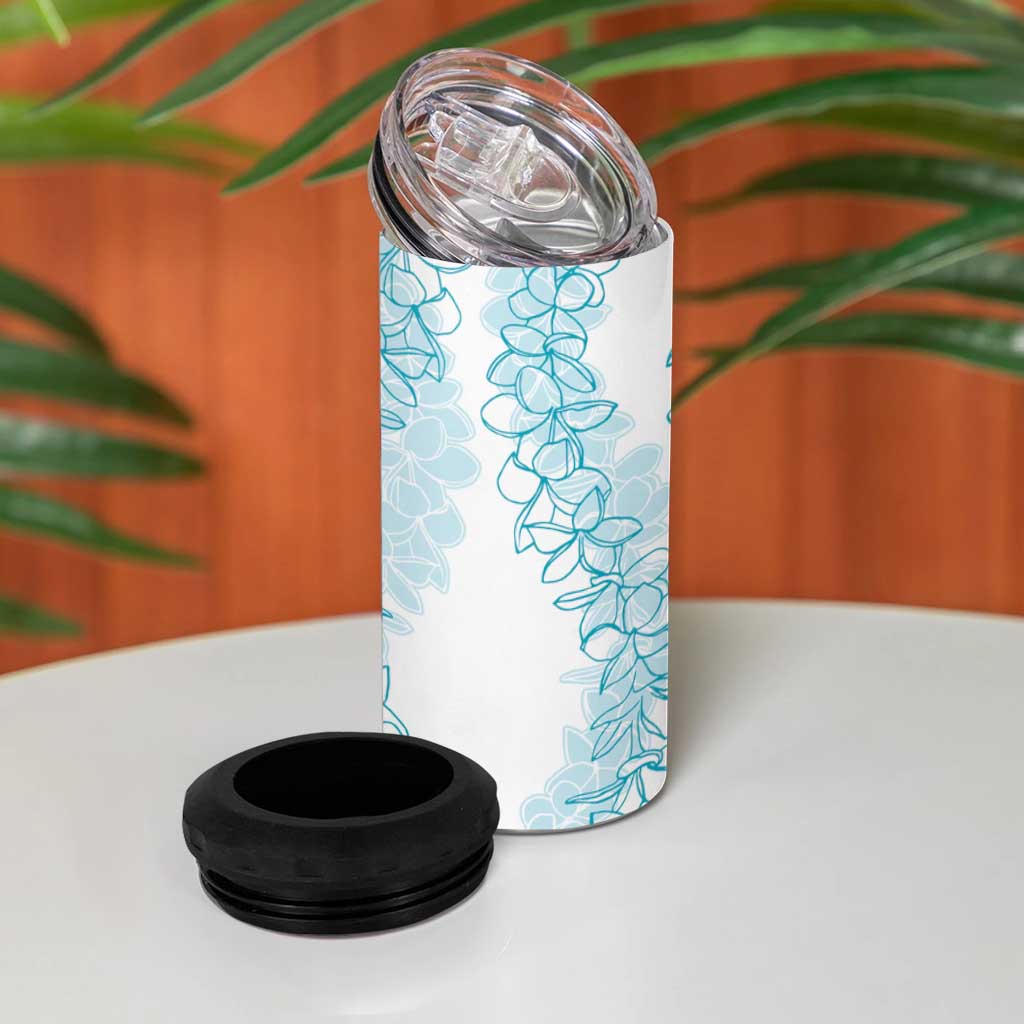 Polynesia Plumeria Lei 4 in 1 Can Cooler Tumbler White Turquoise Curves Motif LT7 - Polynesian Pride