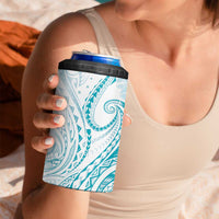 Polynesia Plumeria Lei 4 in 1 Can Cooler Tumbler White Turquoise Curves Motif LT7 - Polynesian Pride