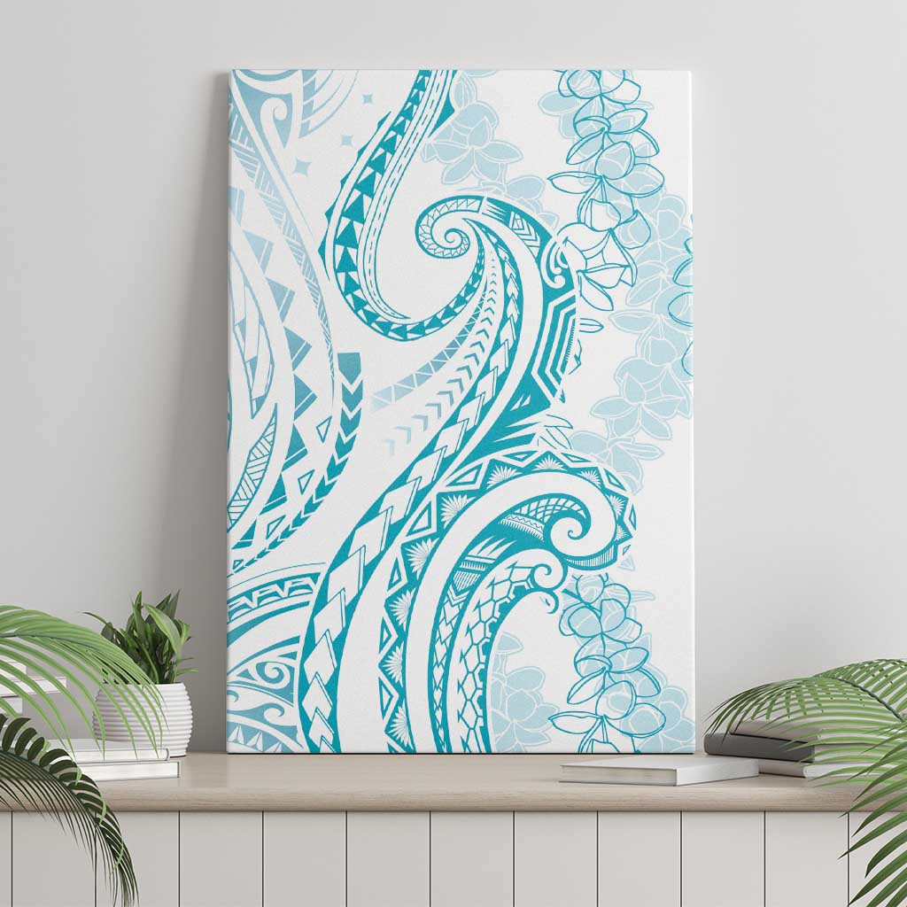 Polynesia Plumeria Lei Canvas Wall Art White Turquoise Curves Motif