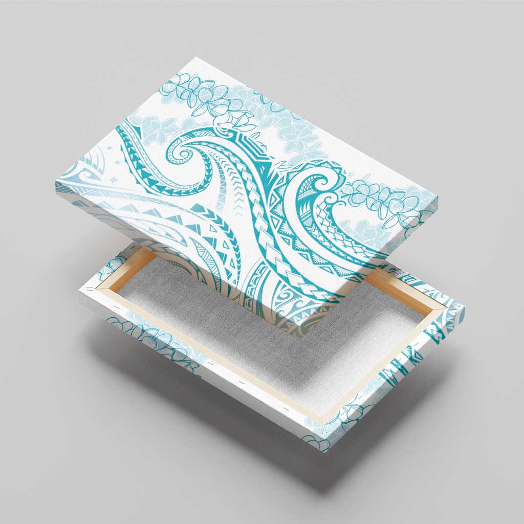 Polynesia Plumeria Lei Canvas Wall Art White Turquoise Curves Motif