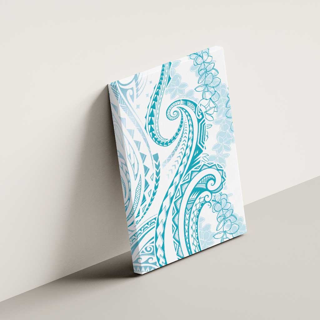 Polynesia Plumeria Lei Canvas Wall Art White Turquoise Curves Motif