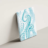 Polynesia Plumeria Lei Canvas Wall Art White Turquoise Curves Motif