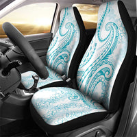 Polynesia Plumeria Lei Car Seat Cover White Turquoise Curves Motif
