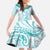Polynesia Plumeria Lei Family Matching Off The Shoulder Long Sleeve Dress and Hawaiian Shirt White Turquoise Curves Motif