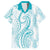 Polynesia Plumeria Lei Family Matching Off The Shoulder Long Sleeve Dress and Hawaiian Shirt White Turquoise Curves Motif