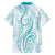 Polynesia Plumeria Lei Family Matching Off The Shoulder Long Sleeve Dress and Hawaiian Shirt White Turquoise Curves Motif