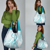 Polynesia Plumeria Lei Grocery Bag White Turquoise Curves Motif LT7 - Polynesian Pride