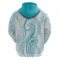 Polynesia Plumeria Lei Hoodie White Turquoise Curves Motif