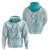 Polynesia Plumeria Lei Hoodie White Turquoise Curves Motif