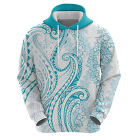 Polynesia Plumeria Lei Hoodie White Turquoise Curves Motif