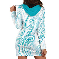 Polynesia Plumeria Lei Hoodie Dress White Turquoise Curves Motif