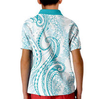 Polynesia Plumeria Lei Kid Polo Shirt White Turquoise Curves Motif LT7 - Polynesian Pride