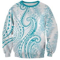 Polynesia Plumeria Lei Sweatshirt White Turquoise Curves Motif