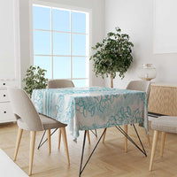 Polynesia Plumeria Lei Tablecloth White Turquoise Curves Motif LT7 - Polynesian Pride
