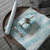 Polynesia Plumeria Lei Wrapping Paper White Turquoise Curves Motif