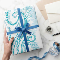 Polynesia Plumeria Lei Wrapping Paper White Turquoise Curves Motif