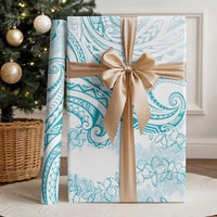 Polynesia Plumeria Lei Wrapping Paper White Turquoise Curves Motif
