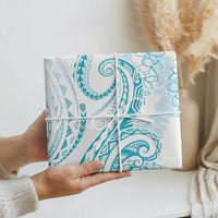 Polynesia Plumeria Lei Wrapping Paper White Turquoise Curves Motif
