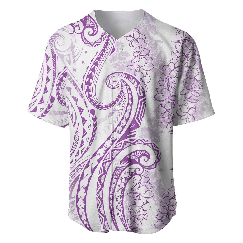 Polynesia Plumeria Lei Baseball Jersey White Violet Curves Motif LT7 Violet - Polynesian Pride