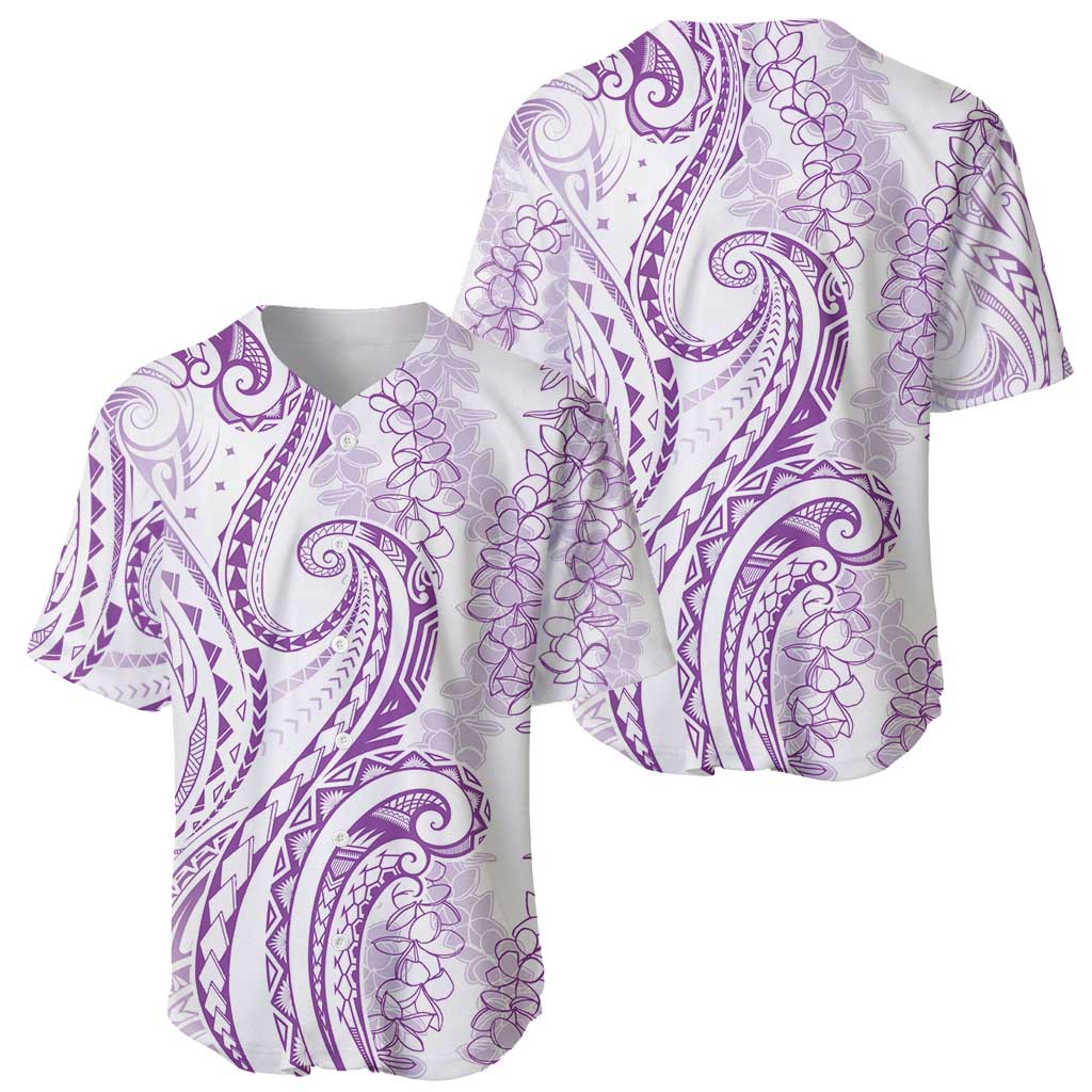 Polynesia Plumeria Lei Baseball Jersey White Violet Curves Motif LT7 - Polynesian Pride