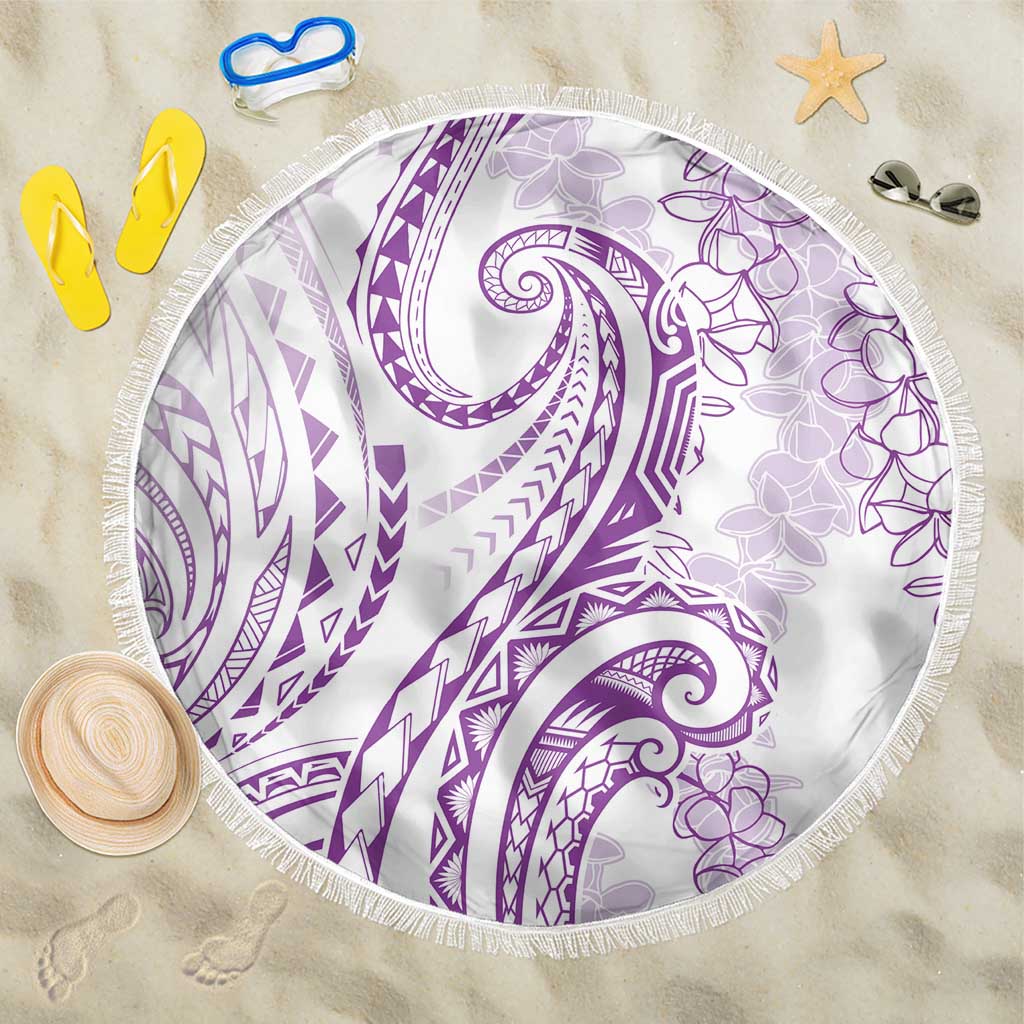 Polynesia Plumeria Lei Beach Blanket White Violet Curves Motif