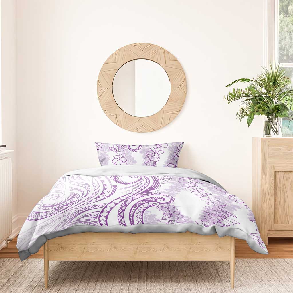 Polynesia Plumeria Lei Bedding Set White Violet Curves Motif