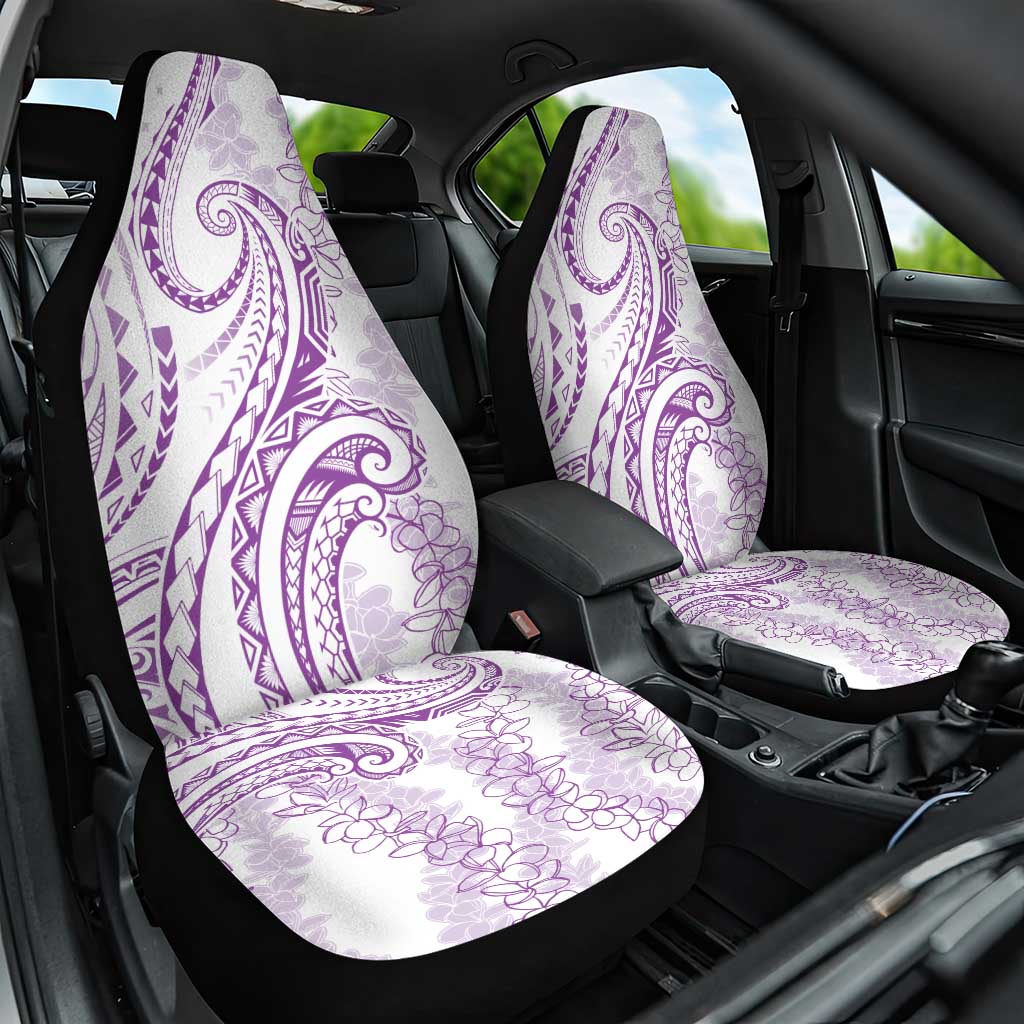 Polynesia Plumeria Lei Car Seat Cover White Violet Curves Motif