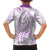 Polynesia Plumeria Lei Family Matching Off The Shoulder Long Sleeve Dress and Hawaiian Shirt White Violet Curves Motif